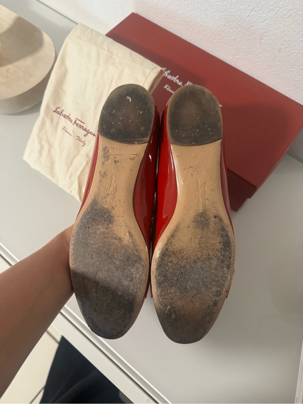 Salvatore Ferragamo Red Patent Varina Bow Flats - Picture 6 of 12